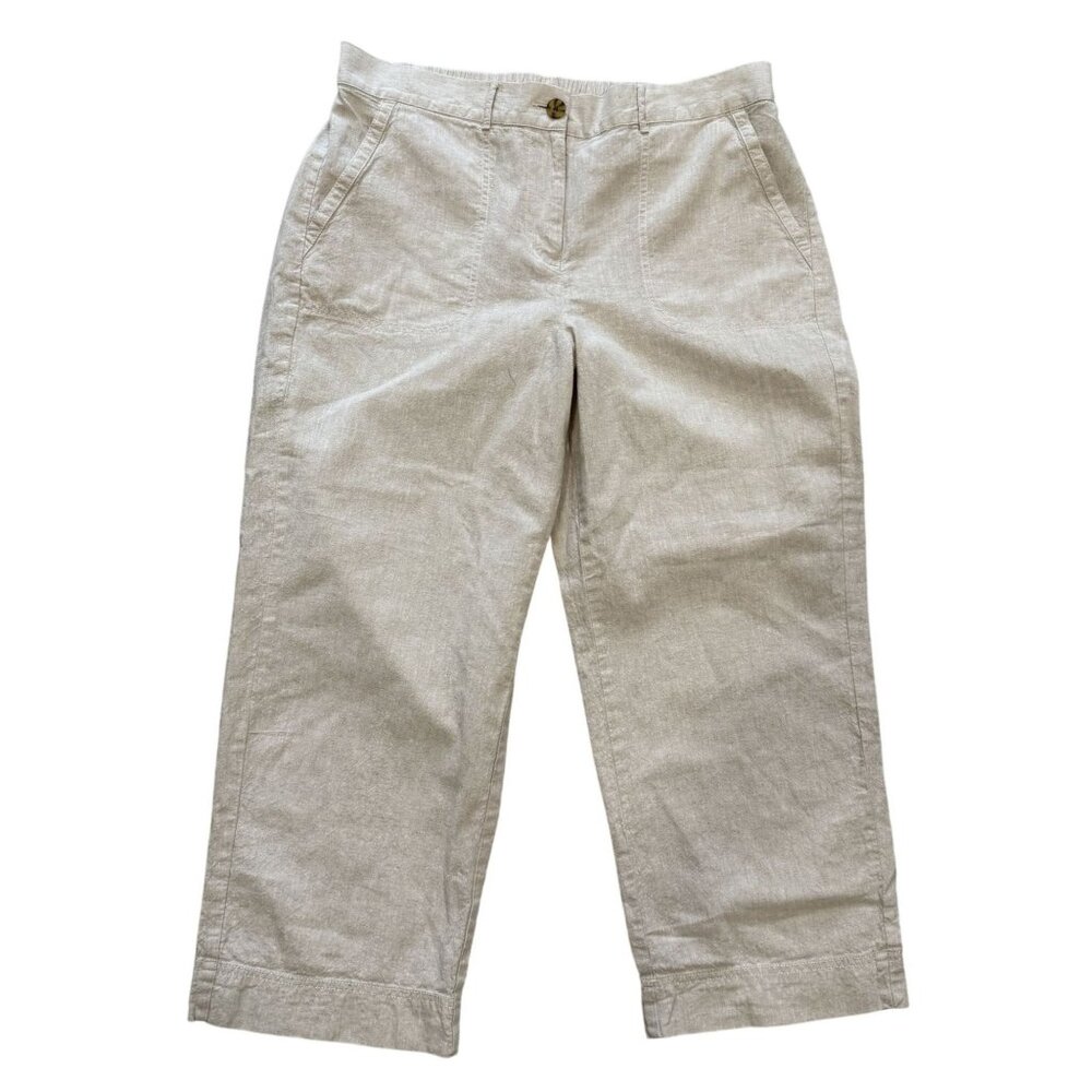 Talbots Womens Linen-Blend Capri Pants Size 12 Beige Pockets Beachy Lightweight